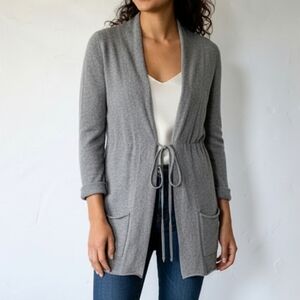 Vince Cashmere Sweater Open Front Drawstring Cardigan - Gray - Small